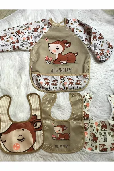 4-Piece Karaca Baby Bib Set (1 Sleeved, 3 Sleeveless) with Pattern