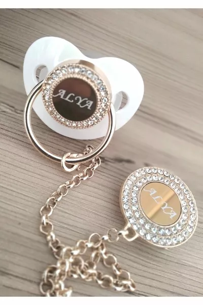 Set di ciucci per neonati in silicone con pietre di zirconia chiamate Kaplama (0-6 mesi)