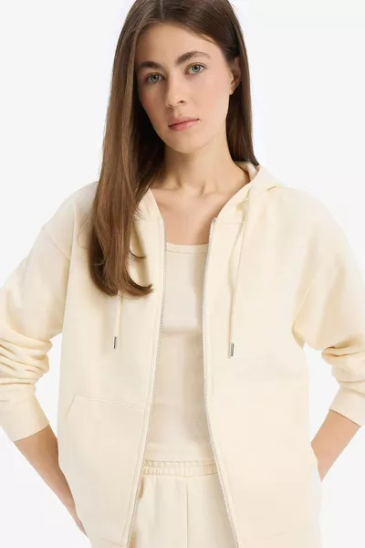 Sweat-shirt à capuche basique uni avec poches et fermeture éclair Relax Fit de l'école WN