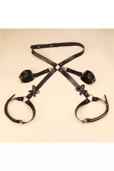 Women's Black Hip Handcuffs BDSM Fantasy Set - Hip Strapping Fetish Set
