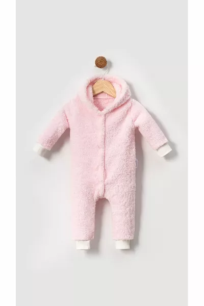 بدلة أطفال شتوية بقبعة من الفيلس الناعم - وردي