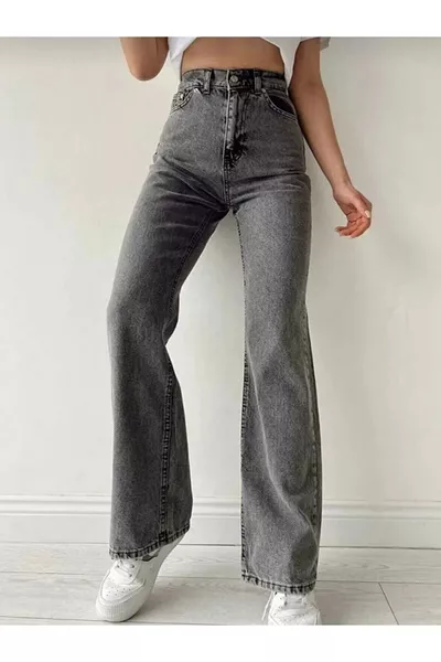 Santaclara -те Пране на Дрехи Кар Гри Ликра Супер Висока Талия Широки Дънки Palazzo Панталон