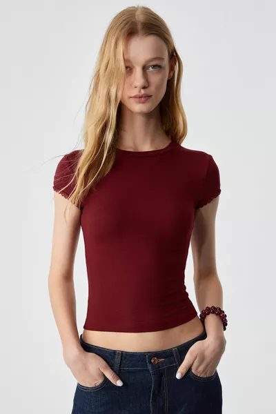 T-shirt femme DULCE coupe slim à manches courtes couleur brique