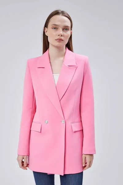 Pink Oversized Woven Blazer Jacket