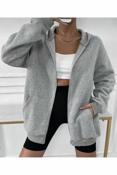 Giacca Unisex Invernale Grigia Con Cappuccio E Cerniera In Tessuto Pesante