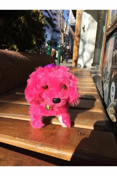 Cane di peluche giocattolo che abbaia e cammina a batteria (Rosa scuro)