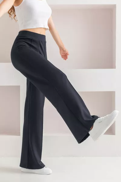 Women's Fumé High-Waist Shaping Wide-Leg Ribbed Front Modal Fabric Leggings Pants