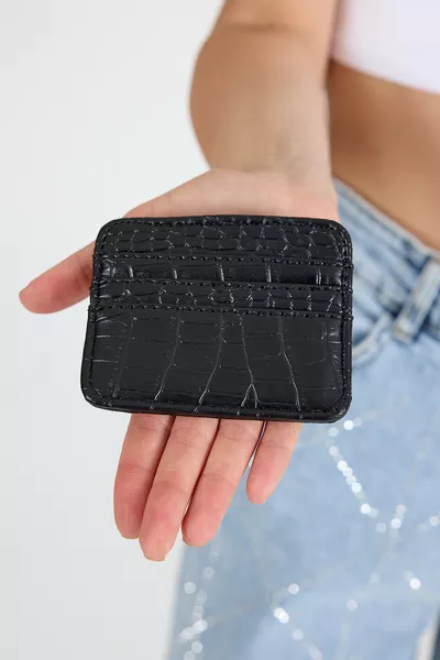 Black Leather-Look Card Holder Wallet