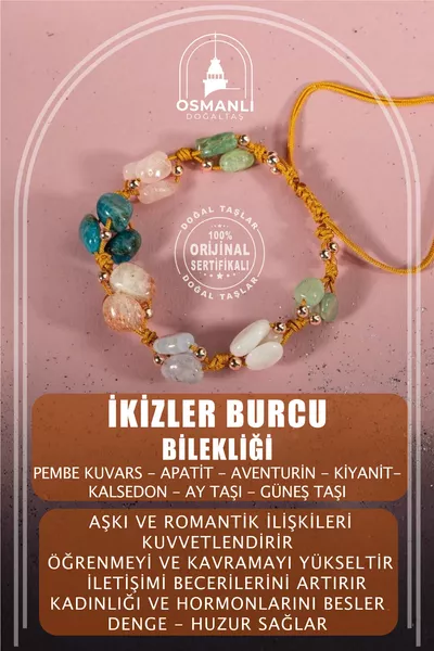 Ikizler Burcu Doğal Taş Natürel Makrome Bileklik