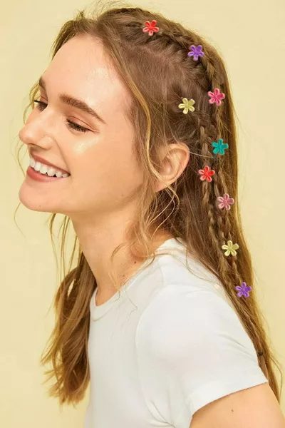 Fermaglio da donna a clip con piccola margherita colorata, set da 