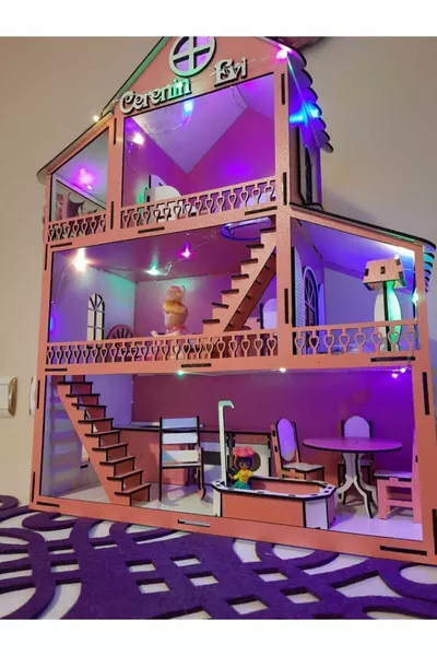 Wooden Playhouse Dollhouse with Fairy LED Gift