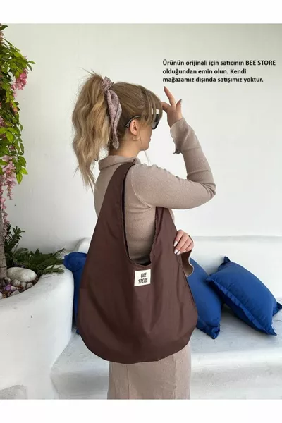 Bitter Coffee Baguette Velcro, Lined, Fabric Bag, Women's Arm and Shoulder Bag