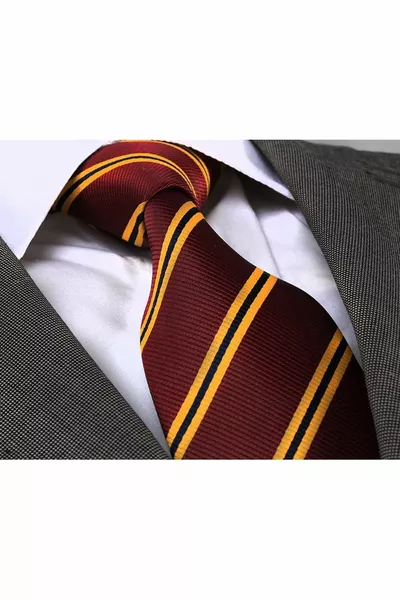 Yellow Striped Maroon Jacquard Harry Potter Hogwarts Tie