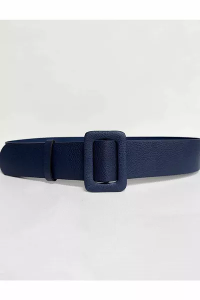 Дамски колан с вид на тъмносиня кожа