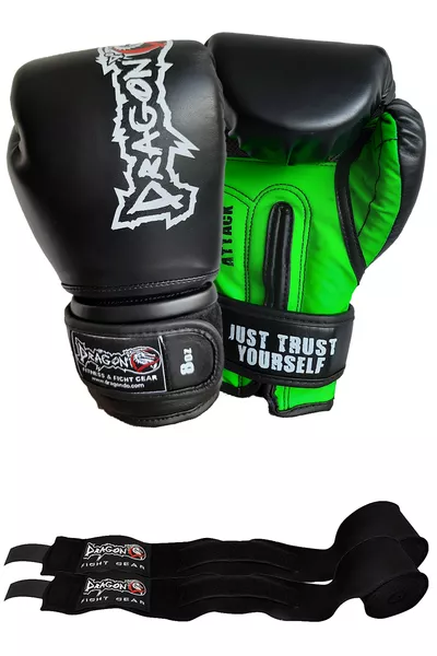 قفازات ملاكمة Attack 5 الجديدة وقمامة وتضميد باللون الأسود، مجموعة من قطعتين