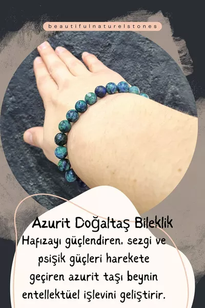 سوار حجر أزوريت الطبيعي (مع هدية حجر العقيق) 8 ملم (للتوقع والقوى النفسية)