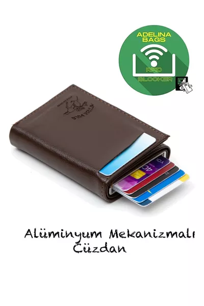 Portafoglio Unisex Adelina in Pelle Marrone Scuro con Meccanismo Automatico e Scivolo per Carte (CM)