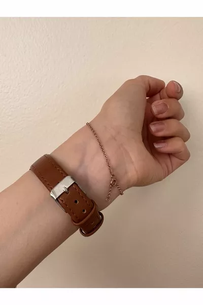 Retro-Armbanduhr Roségold im Vintage-Stil mit Lederarmband