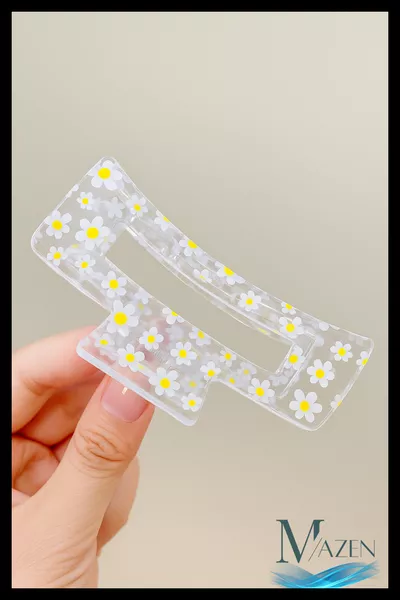 Fermaglio per capelli in acrilico con motivo margherita | 8 cm | Accessorio per capelli da donna | Design estivo trasparente