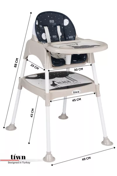 كرسي طعام للأطفال Reach Stars مع طاولة عمل، حزام أمان بخمس نقاط، وصينية قابلة للإزالة