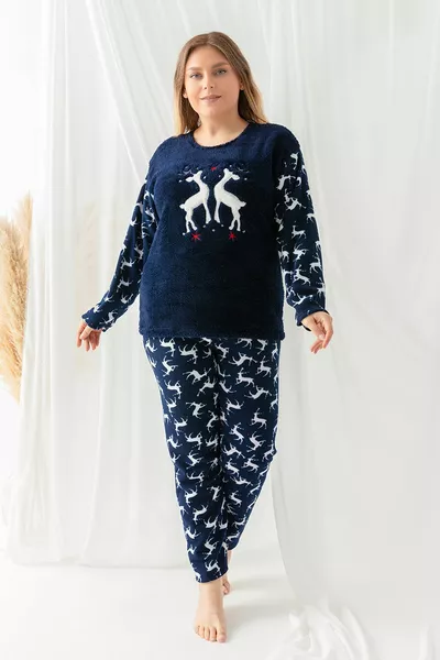 عيد الميلاد تحت عنوان زائد حجم المرأة الصوف القطيفة بيجامة مجموعة