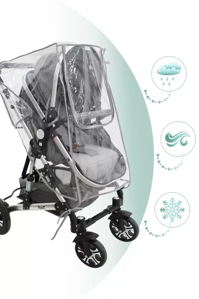 غطاء مطر لعربة الأطفال الفاخرة المزودة بسحاب، غطاء مطر بخصائص عاكسة