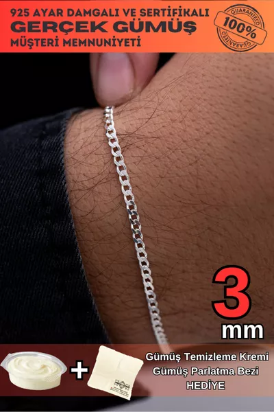 Gurmet Gümüş Herrenarmband mit Gravur 3mm