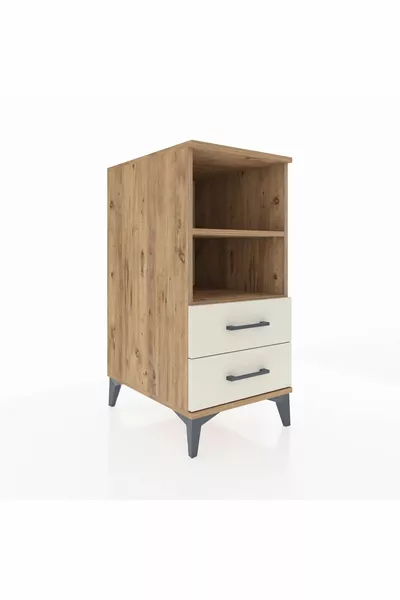 Kronos Nightstand with 2 Shelves and 2 Drawers Pine-Driftwood