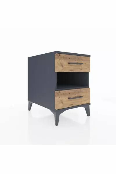 Kronos Nachtkastje met één plank en 2 lades Antraciet-Den