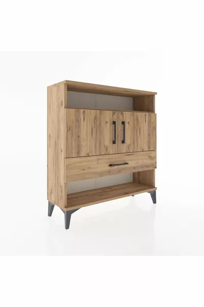 Arges Kommode mit 3 Regalen, 1 Schublade und 2 Türen, Kiefer-Kiefer