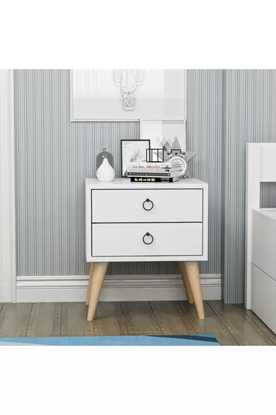 Comodino Bianco Merlin a 2 Cassetti