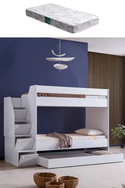 Ranza, Martin Letti a Castello per Bambini - 1 Materasso Comfort Bianco