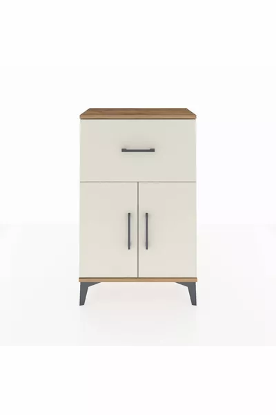 أرجيس كومودين مع رف واحد ودرج واحد وغطاءان - خشب الصنوبر-حجر العقيق