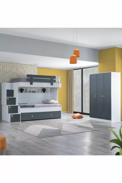 سرير بطابقين، سرير بطابقين مع خزانة بثلاثة أبواب من متريس