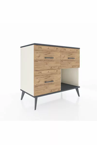 خزانة هوبريون بثلاثة أدراج، حجر القمر - أنثراسيت/صنوبر