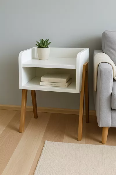 MDF-Nachttisch mit massiven Holzbeinen – Skandinavischer Stil, modern, natürlich und stilvoll