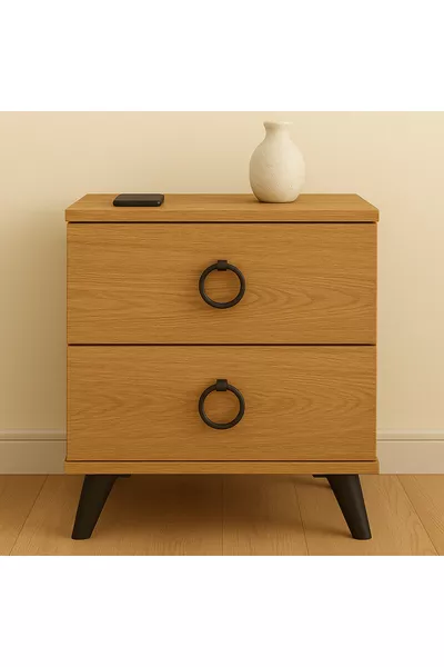 Comodino a 2 cassetti in pino atlantico