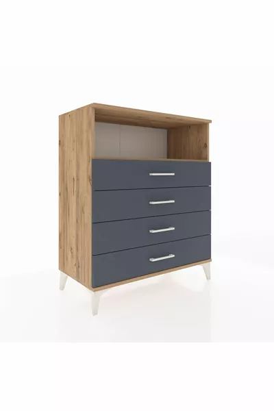 خزانة هابريون ذات رف واحد وأربعة أدراج - صنوبر/أنثراسيت