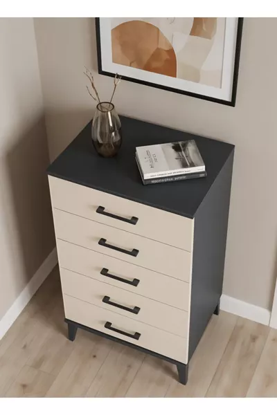 خزانة جانبية هايبريون بخمس أدراج - أنثراسيت وحجر رملي