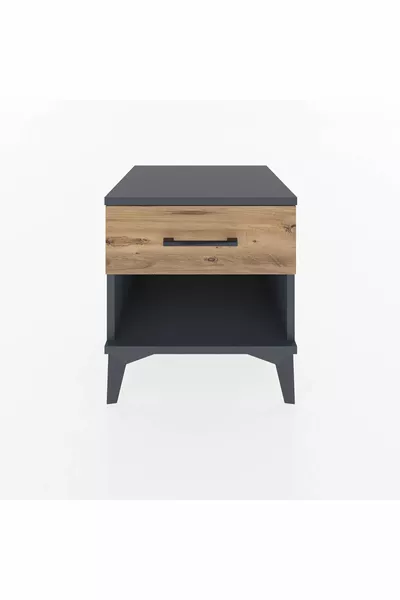Comodino Hyperion con un cassetto Antracite-Pino