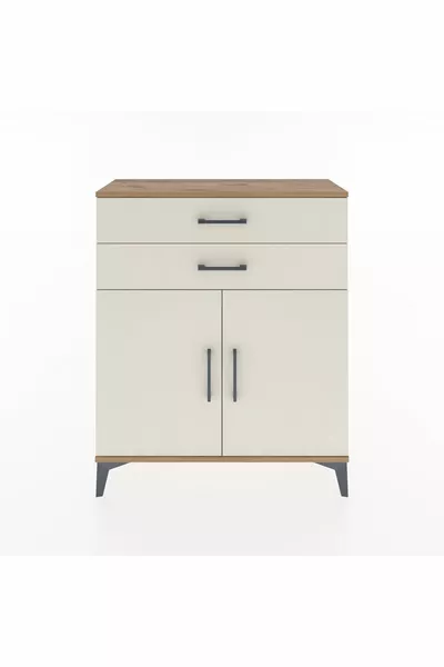 خزانة أرجيس مع رفين، درجين، وغطاءين، من خشب الصنوبر وحجر الميكا