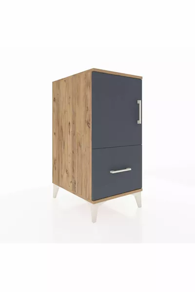 Kronos Nightstand with 2 Shelves, Single Drawer, Single Door, Pine-Anthracite