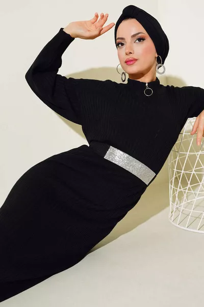 فستان تريكو محتشم بأكمام كاملة 