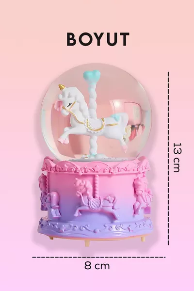 Музикална кутия въртящо се конче и снежна топка с еднорози с LED светлини, музикален декоративен подаръчен комплект