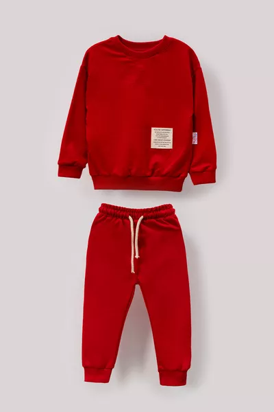 Tarz Etiketli Mevsimlik Pamuklu Bebek&Çocuk 2'li Alt Üst Takım-Kırmızı