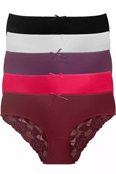 Set di 5 slip a vita alta con pizzo e motivo a rombi posteriori -2