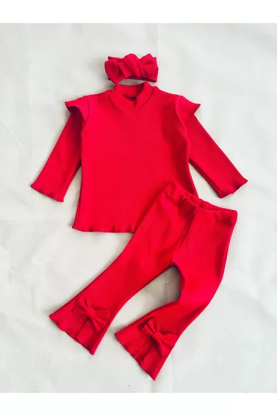 طقم صبياني للبنات حديثي الولادة بشورت إسباني وباندانا وتفاصيل فيونكة مناسب لجميع المواسم من قماش مضلع