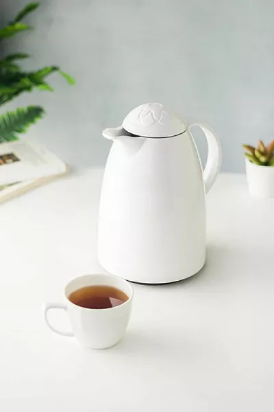 ترمس شاي وماء بارد معزول حرارياً بسعة 1 لتر، أبيض ناعم (يحافظ على الحرارة لمدة  ساعة & داخله زجاج)