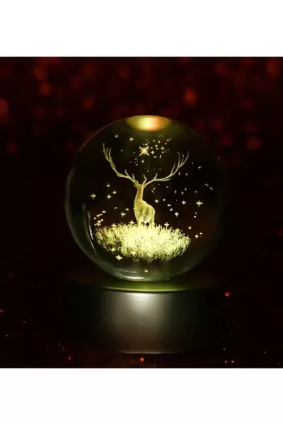 3D стеклянный шар с оленем и подсветкой