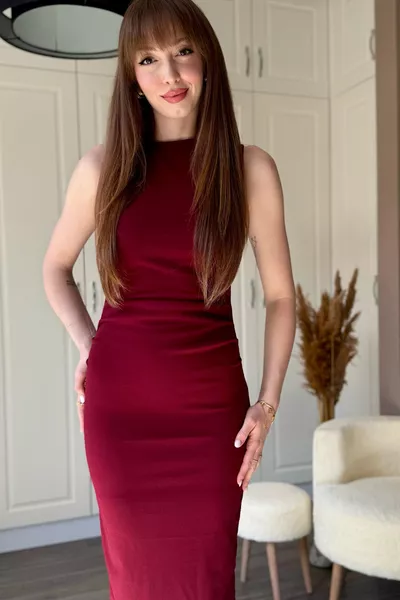 Draped Midi Burgundy Dress